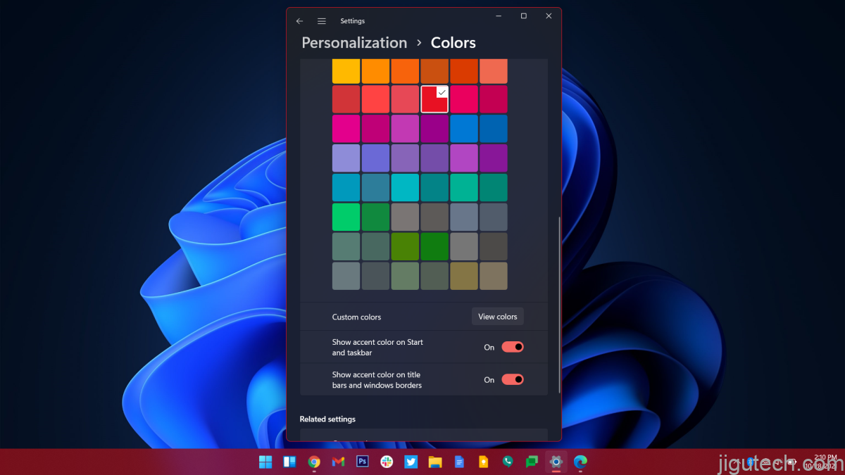Windows 11 color taskbar edge 