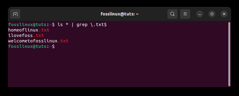 使用 grep 命令查找所有扩展名为 .txt 的文件