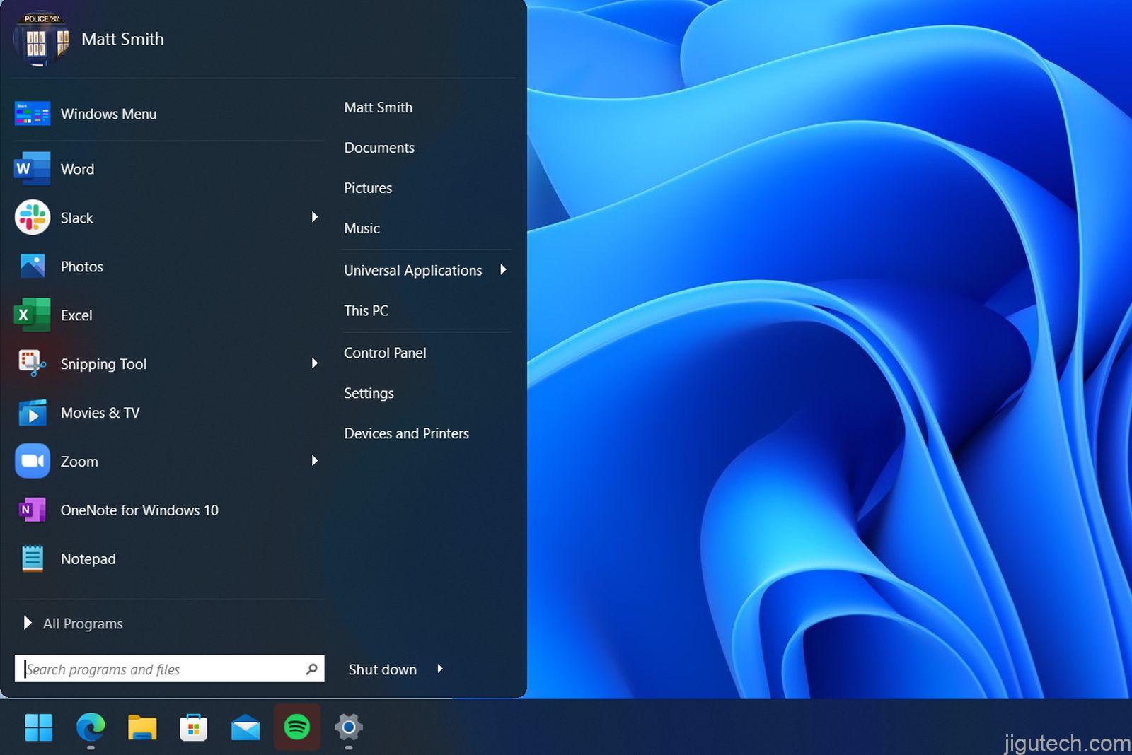Windows 11 left Start menu