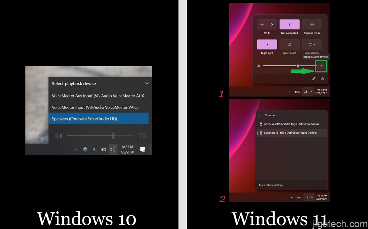 Playback device selection in the Windows taskbar for Win 10 and Win 11