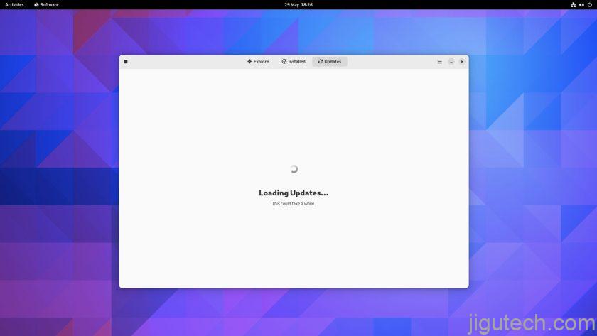 Fedora Linux 上 GNOME 软件加载更新屏幕的屏幕截图