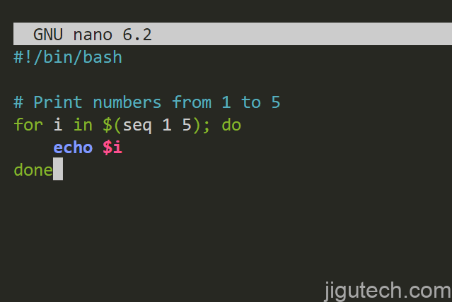 使用 bash 脚本打印从 1 到 5 的所有整数