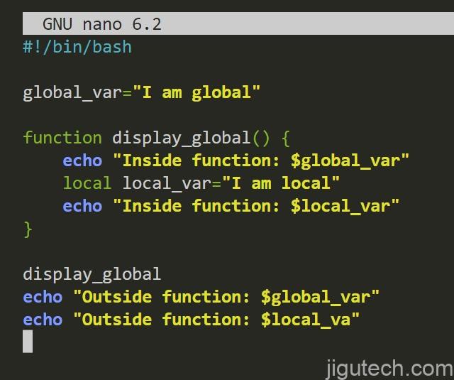 bash script to show the difference between local and global variables