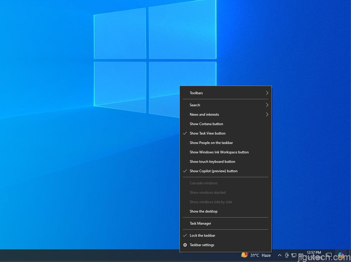 在 Windows 10 任务栏上显示 Copilot（预览）按钮