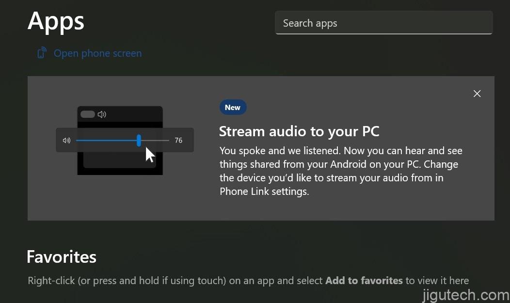 Windows 11 上的 Phone Link 音频流